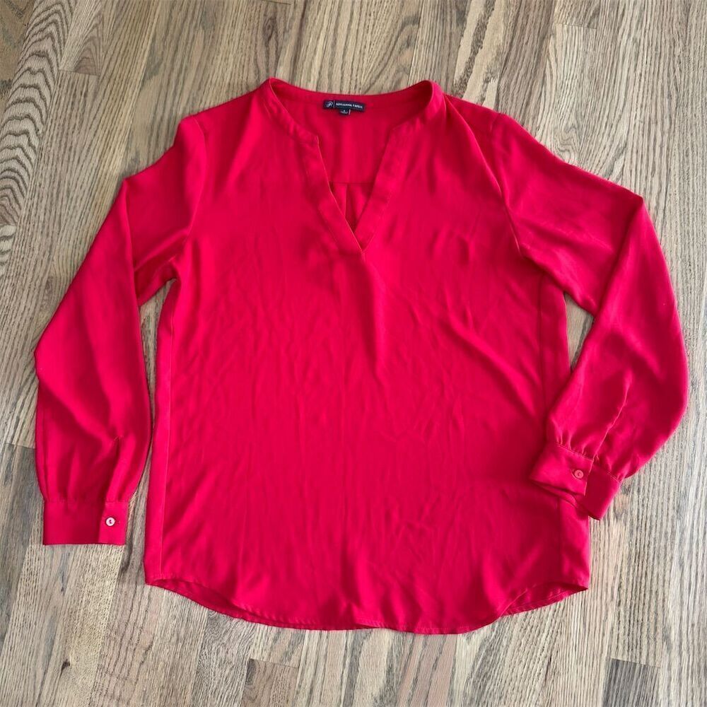 Adrianna Papell V-Neck Long Sleeve Red Blouse Women's Size Small